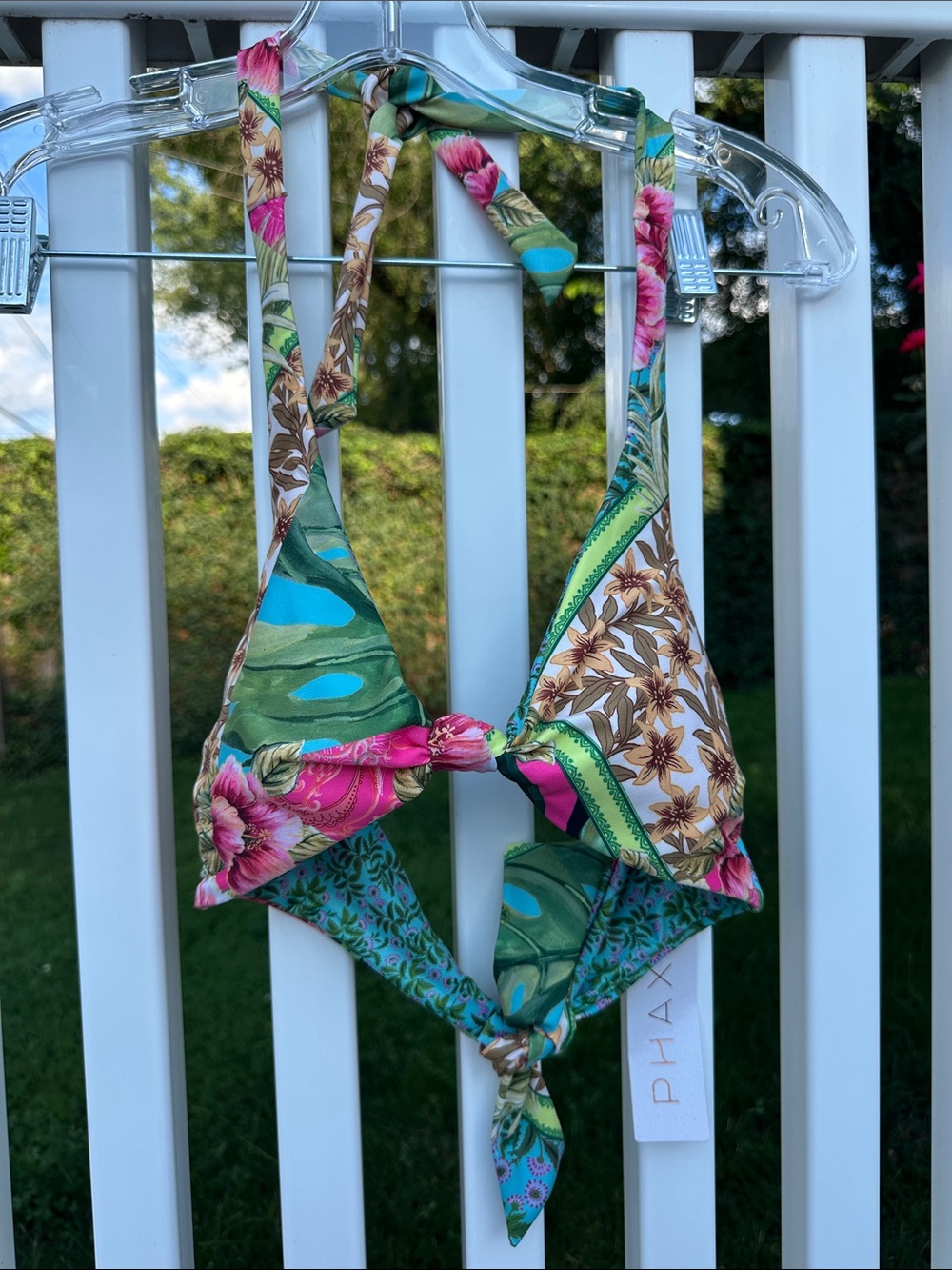 Phax Tropical Floral Green & Pink Tie-back Halter Bikini Top